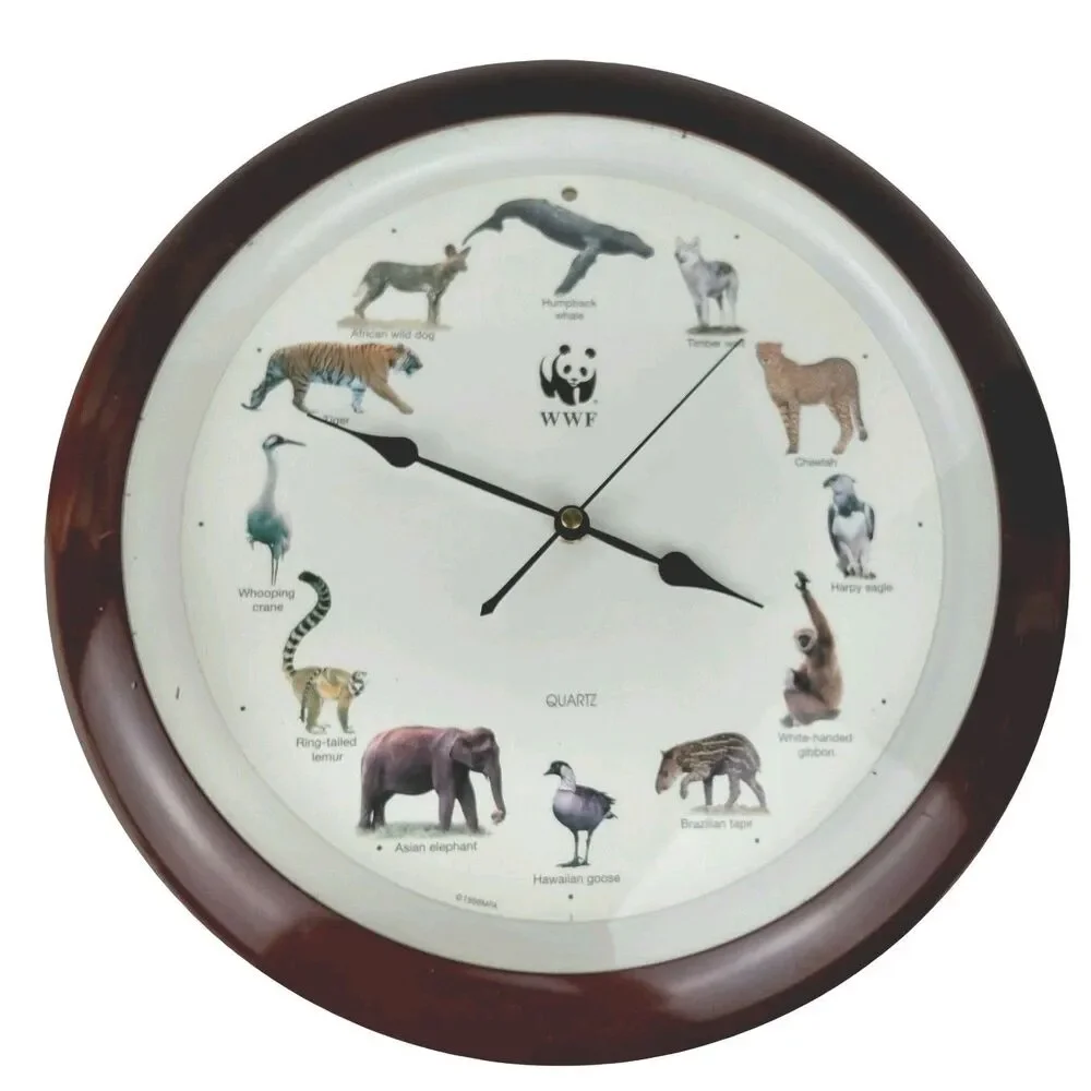 WWF Wild Animal Endangered Species Wall Clock with Hourly Animal Calls Working